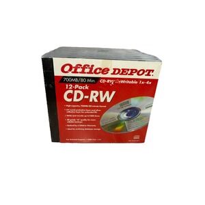 Office Depot CD-RW Re-Writable‎ DISC 12 Pack 700MB/80 Minute Format 1x 4x Speed